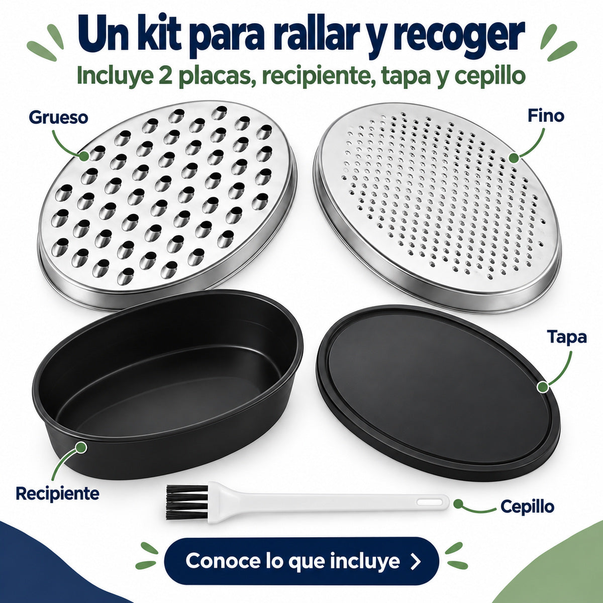 Rallador con recipiente y 2 placas — 1 kit — P2