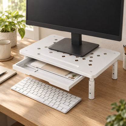 Soporte blanco para monitor con cajón — 1 unidad — P1