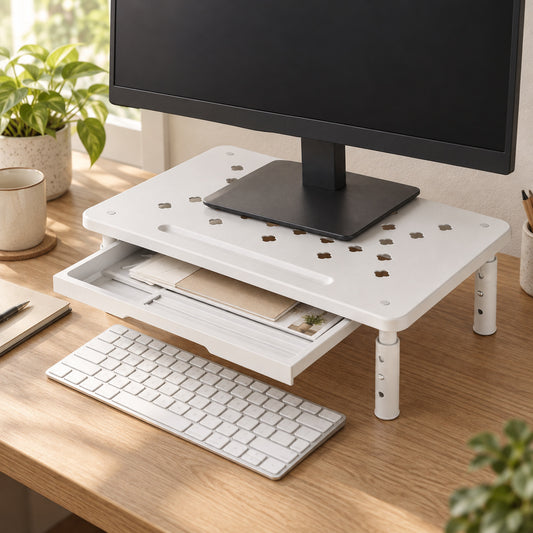 Soporte blanco para monitor con cajón — 1 unidad — P1
