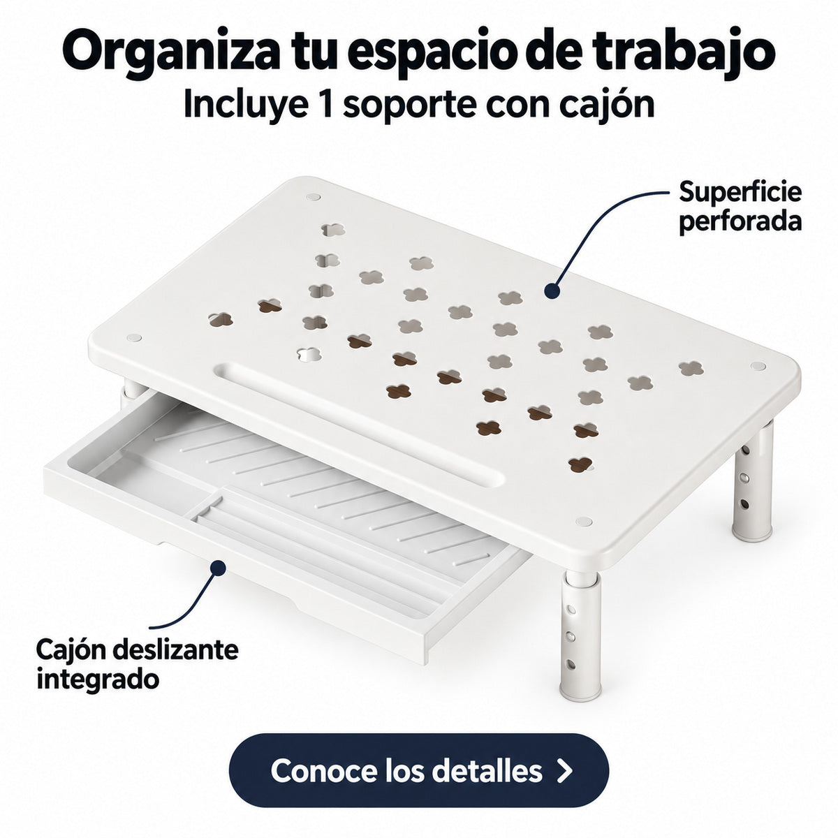Soporte blanco para monitor con cajón — 1 unidad — P2