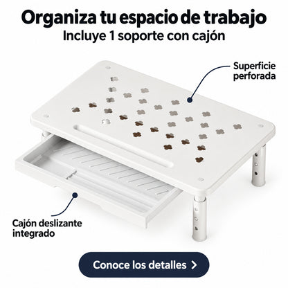 Soporte blanco para monitor con cajón — 1 unidad — P2
