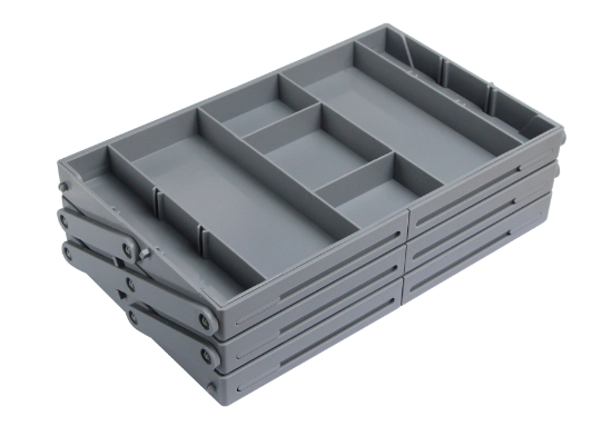Organizador desplegable gris — modelo de tres niveles
